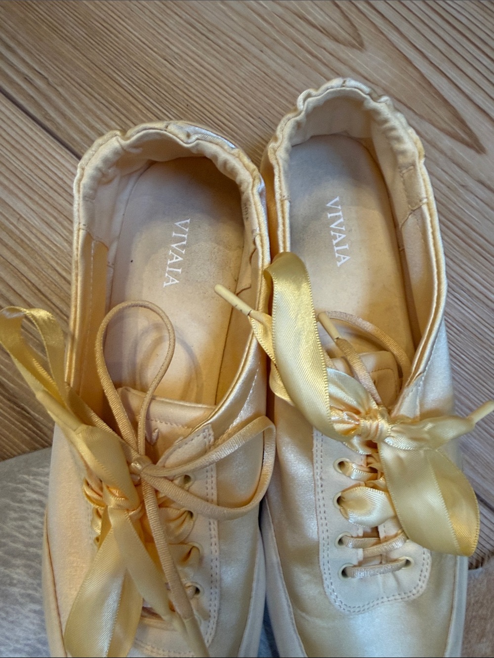 Satin Ribbon Lace-Up Flats in Pale Yellow - Picture 2 of 5